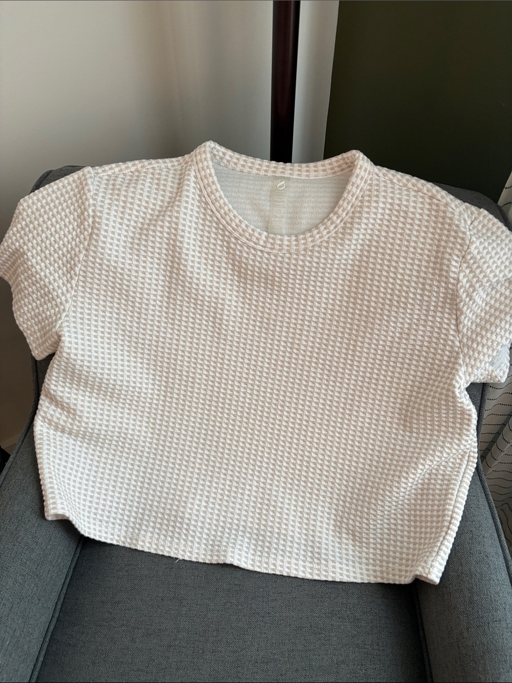 Lou & Grey Textured Gingham Short Sleeve Crop Top - Cream